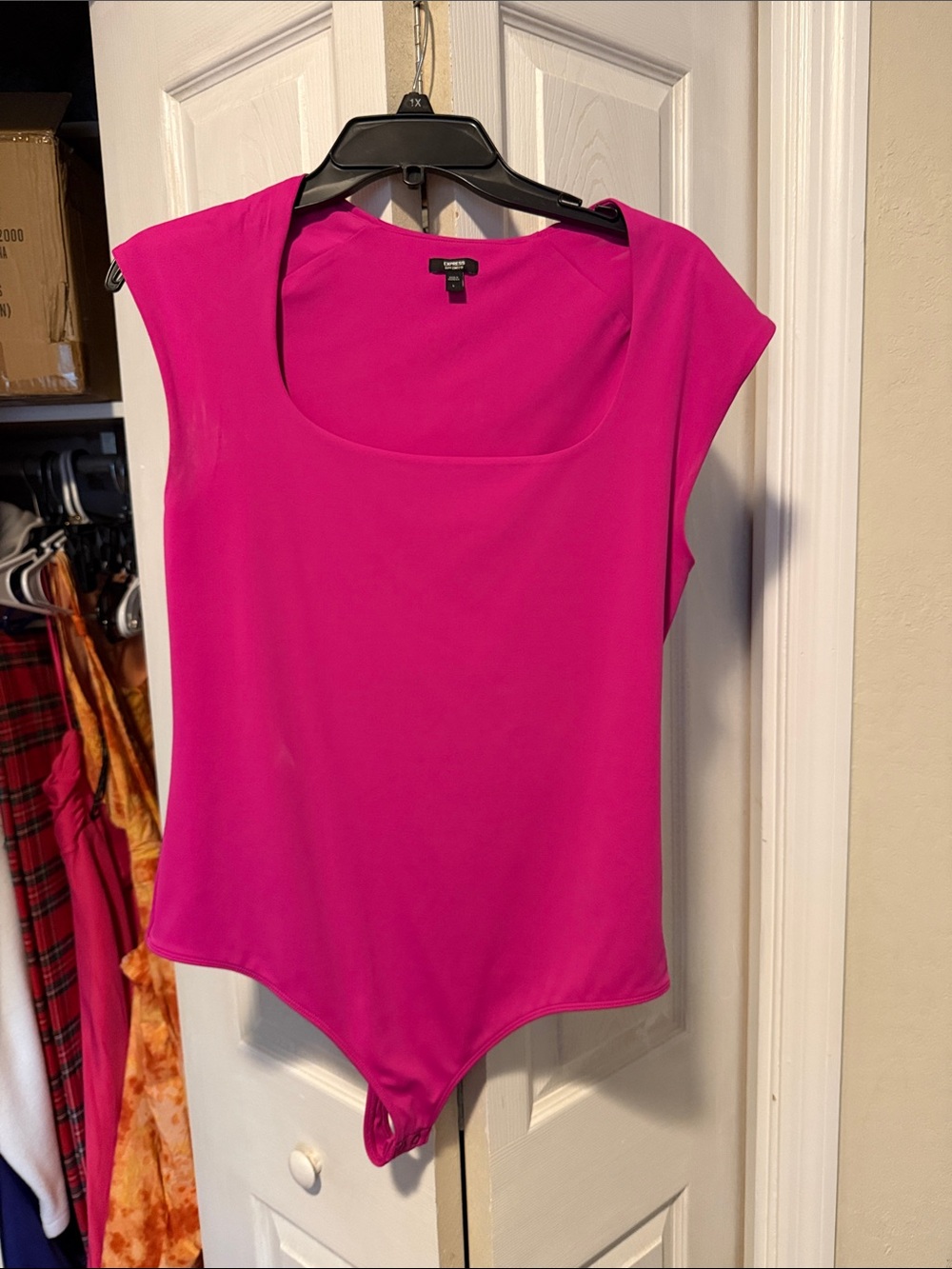 Express Vibrant Fuchsia Scoop Neck Bodysuit
